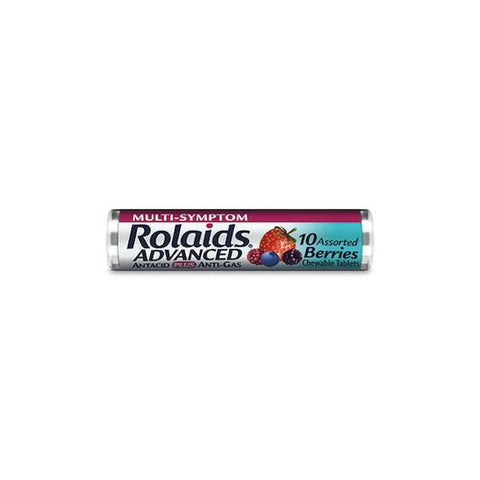 Rolaids Advanced Antacid Plus Anti-Gas Multi Symptom Assorted Berries Tablets - 10 tablets per pack, 12 packs per box -- 24 boxes per case