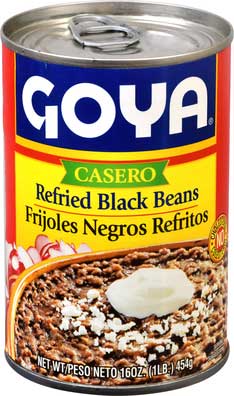 Goya Casero Refried Black Beans - 16 oz. can, 24 cans per case