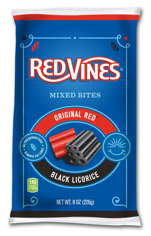 Red Vines Red and Black Mixed Bites - 8 oz. bag, 12 per case