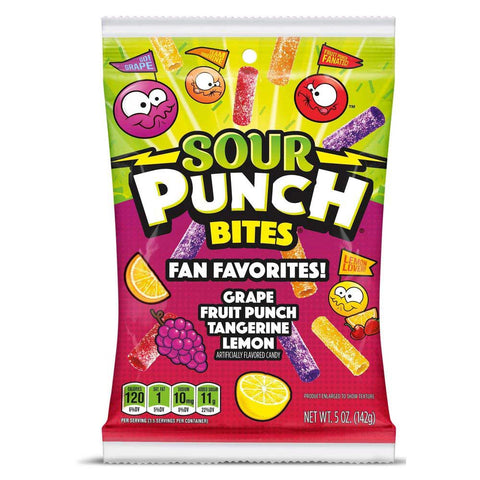 Sour Punch Bites Fan Favorites 4 Flavors Candy, 5 Ounce -- 12 per case