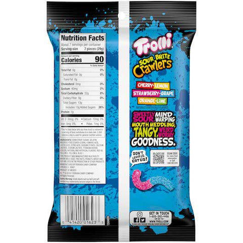 Trolli Sour Brite Crawlers Gummi Candy, 7.2 Ounce Peg Pack -- 8 per case