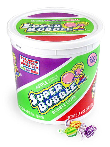 Super Bubble 3 Flavors Bubble Gum in Bucket - 300 per pack -- 8 packs per case.