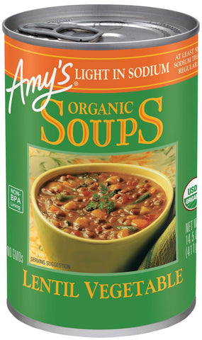 Amys Organic Light in Sodium Lentil Vegetable Soup, 14.5 Ounce -- 12 per case.