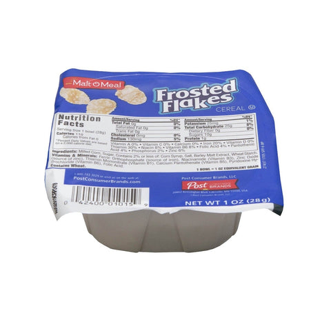 Malt-O-Meal Frosted Flakes Single Serve Bowl Pack Cereal, 1 Ounce -- 96 per case.