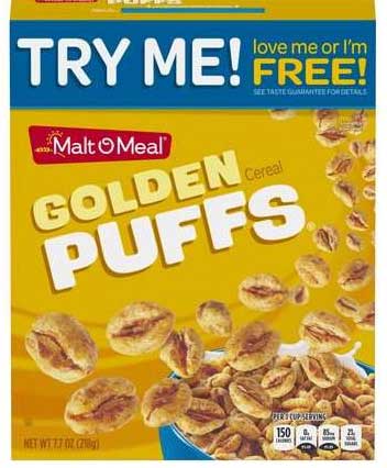 Malt O Meal Golden Puff Cereal, 7.7 Ounce -- 12 per case.