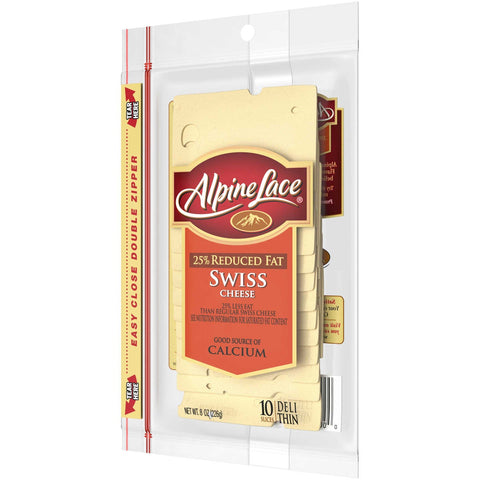 Alpine Lace Sliced 25% Reduced Fat Swiss Cheese, 8 Ounce -- 12 per case