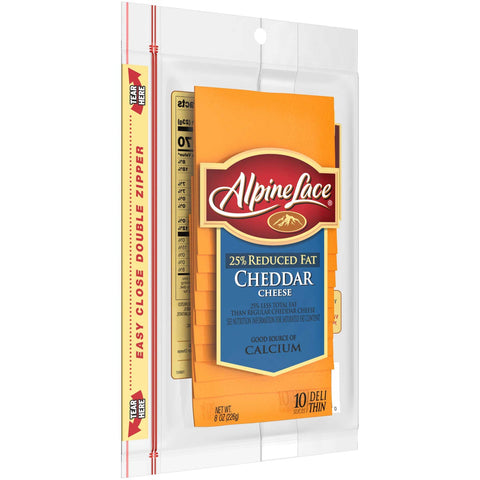 Alpine Lace Sliced 25% Reduced Fat Cheddar Cheese, 8 Ounce -- 12 per case
