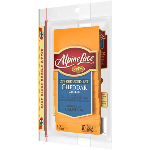 Alpine Lace Sliced 25% Reduced Fat Cheddar Cheese, 8 Ounce -- 12 per case