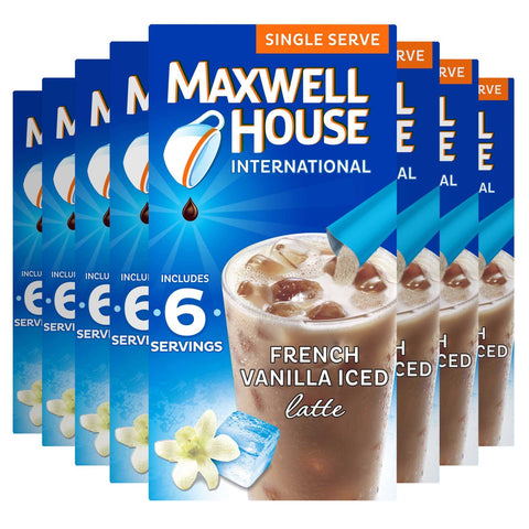 Maxwell House International Cafe Style Iced Latte Singles French Vanilla Beverage Mix, 3.42 Ounce -- 8 per case.
