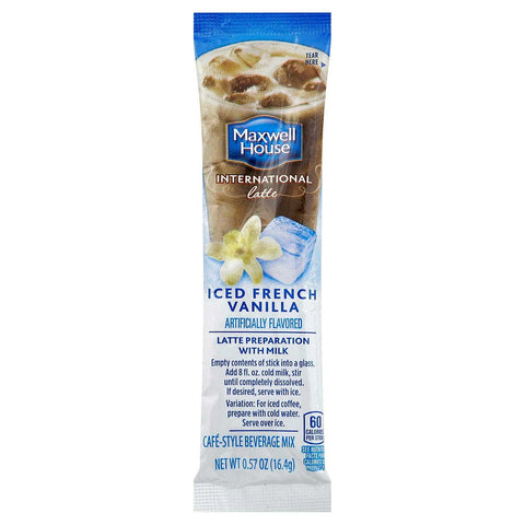 Maxwell House International Cafe Style Iced Latte Singles French Vanilla Beverage Mix, 3.42 Ounce -- 8 per case.
