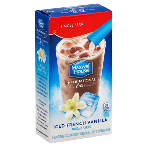 Maxwell House International Cafe Style Iced Latte Singles French Vanilla Beverage Mix, 3.42 Ounce -- 8 per case.