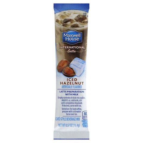 Maxwell House International Cafe Style Iced Latte Singles Hazelnut Beverage Mix, 3.42 Ounce -- 8 per case.
