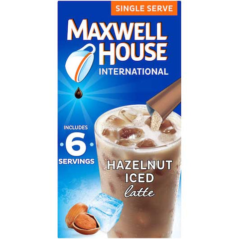 Maxwell House International Cafe Style Iced Latte Singles Hazelnut Beverage Mix, 3.42 Ounce -- 8 per case.