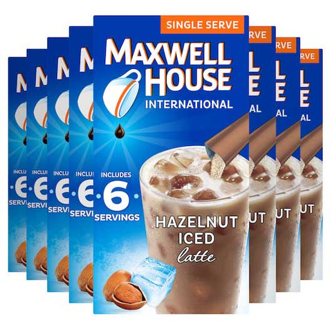 Maxwell House International Cafe Style Iced Latte Singles Hazelnut Beverage Mix, 3.42 Ounce -- 8 per case.