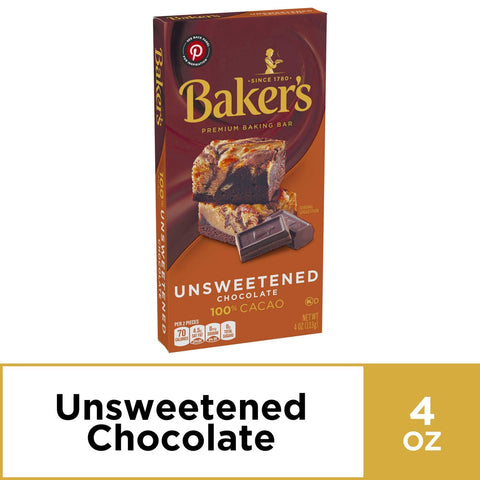 Baker's Premium Unsweetened Chocolate Baking Bar, 4 Ounce -- 12 per case