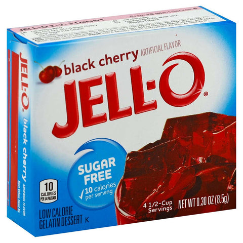 Jello Black Cherry Gelatin Dessert, 0.3 Ounce -- 24 per case.