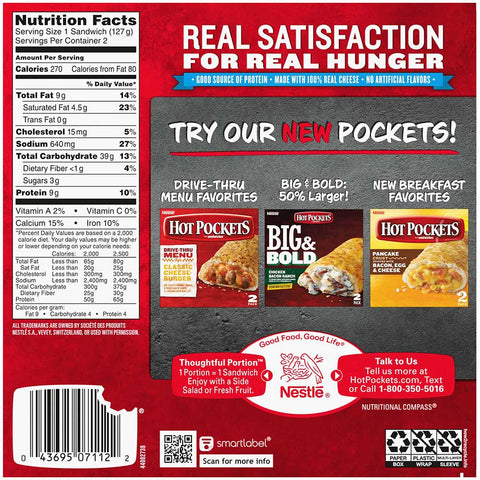 Nestle Hot Pockets Ham and Cheese Stuffed Sandwich, 9 Ounce -- 8 per case.
