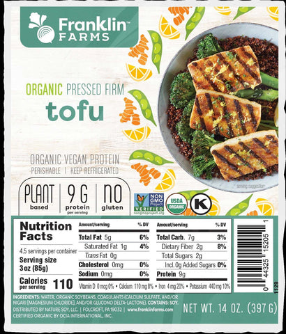 Franklin Farms Organic Firm Pressed Tofu - Vacuum Pack, 14 Ounce -- 6 per case