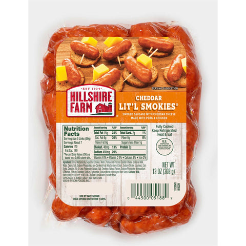 Hillshire Farm Cheddar Little Smokies Cocktail Link, 13 Ounce -- 12 per case.