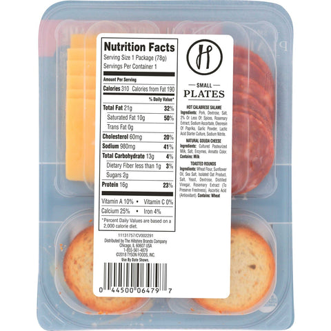 Hillshire Snacking Small Plates Hot Calabrese Salame, 2.76 Ounce -- 12 per case.