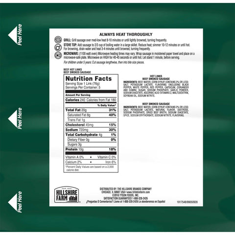Hillshire Farm Beef Smoked Sausage Link, 13.5 Ounce -- 12 per case.