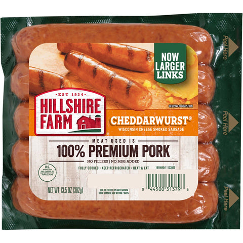 Hillshire Farm Cheddar Smoked Sausage Link, 13.5 Ounce -- 12 per case.
