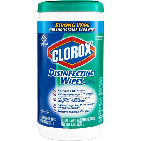 Clorox Commercial Solutions Fresh Scent Disinfecting Wipes, 75 count per pack -- 6 per case.