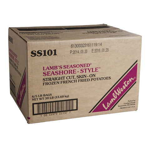 Lambs Seasoned Seashore Style Straight Cut Skin On French Fried Potatoes, 5 Pound -- 6 per case.