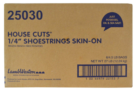 House Cuts 1/4 inch Shoestrings Skin On French Fried Potatoes, 4.5 Pound -- 6 per case.
