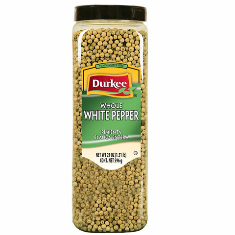 Durkee Whole White Pepper - 21 oz. container, 6 per case