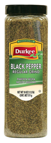 Durkee Regular Ground Black Pepper - 18 oz.. container, 6 per case