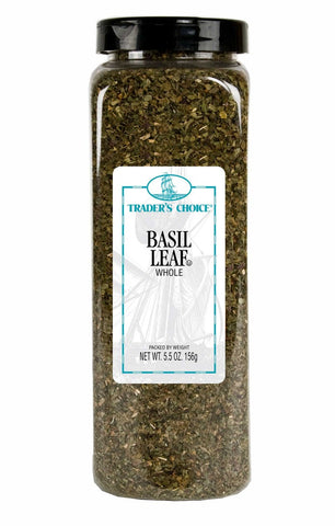 Traders Choice Whole Basil Leaf - 5.5 oz. container, 6 per case