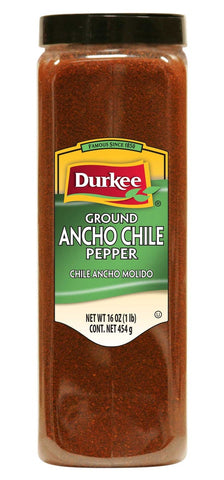 Durkee Ground Ancho Chile Pepper - 16 oz. container, 6 per case