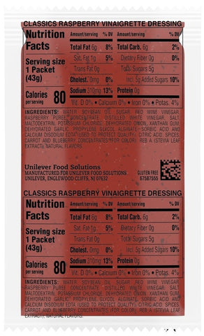 Hellmann's Classics Raspberry Vinaigrette Salad Dressing Portion Control Sachets, 1.5 ounce -- 102 per case