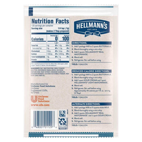 Hellmann's Creamy Country Buttermilk Ranch Salad Dressing Dry Mix Pouch, 3.12 Ounce -- 18 per case