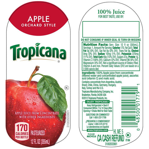 Tropicana Orchard Style Apple Juice, 12 Ounce -- 12 per case
