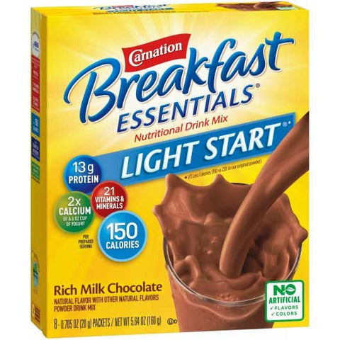 Carnation Breakfast Essentials Light Start Powder Breakfast Drink, 8 packets per box -- 8 boxes per case