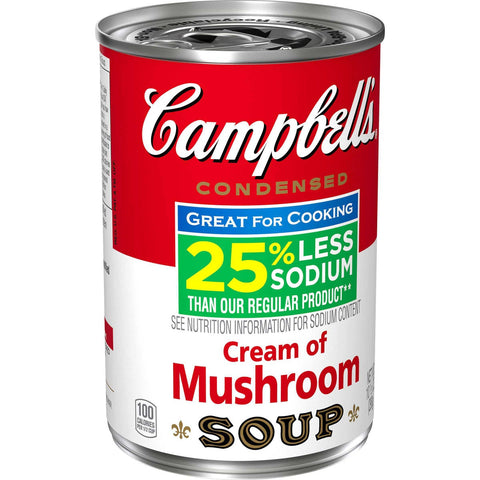 Campbells Low Sodium Cream of Mushroom Condensed Soup, 10.5 Ounce -- 12 per case.