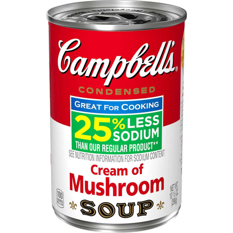 Campbells Low Sodium Cream of Mushroom Condensed Soup, 10.5 Ounce -- 12 per case.