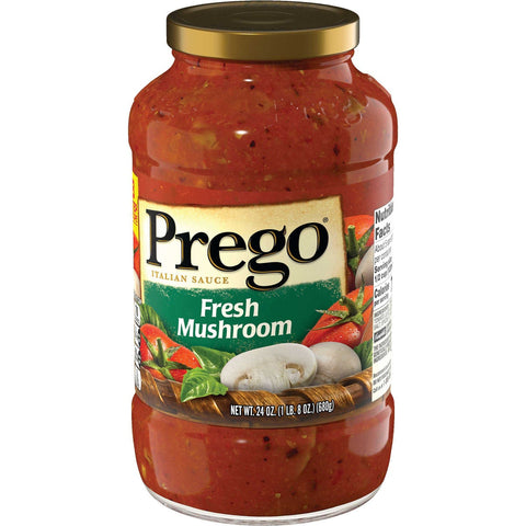Prego Fresh Mushroom Classic Italian Spaghetti Sauce, 24 Ounce - 3 per pack -- 4 packs per case.