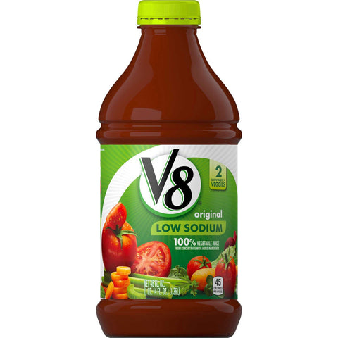 V8 Low Sodium Vegetable Juice, 46 Fluid Ounce -- 6 per case.