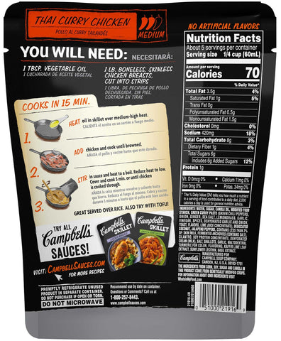 Campbells Thai Curry Chicken Skillet Sauce, 11 Ounce Pouch -- 6 per case