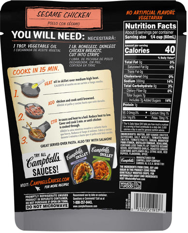 Campbells Sesame Chicken Skillet Sauce, 11 Ounce Pouch -- 6 per case