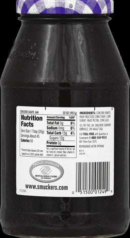 Smuckers Grape Jam, 32 Ounce -- 12 per case.