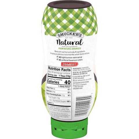 Smuckers Natural Strawberry Fruit Spread, 19 Ounce Bottle Squeeze -- 12 per case
