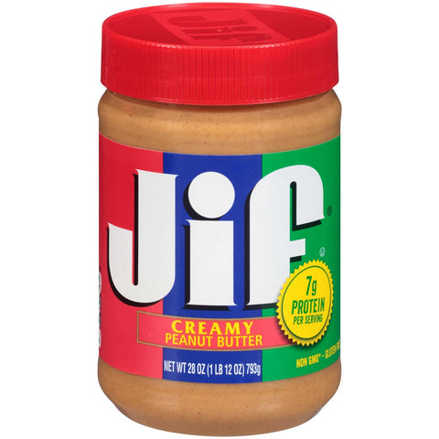 Jif Creamy Peanut Butter, 28 Ounce -- 10 per case.