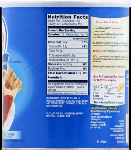 Crisco Regular Shortening, 48 Ounce -- 12 per case.