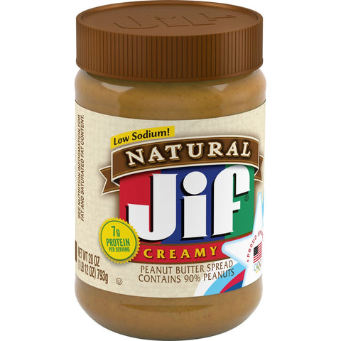 Jif Natural Creamy Peanut Butter, 28 Ounce -- 10 per case.