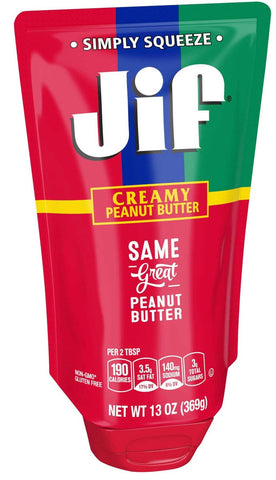 Jif Creamy Peanut Butter, 13 Ounce Squeezable Pouch -- 10 per case