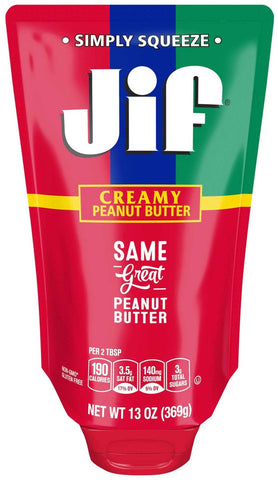 Jif Creamy Peanut Butter, 13 Ounce Squeezable Pouch -- 10 per case